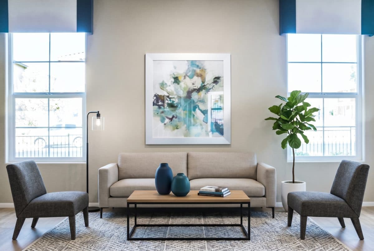 Vacant living room virtually staged in the CuppMedia Staging Studio — real result